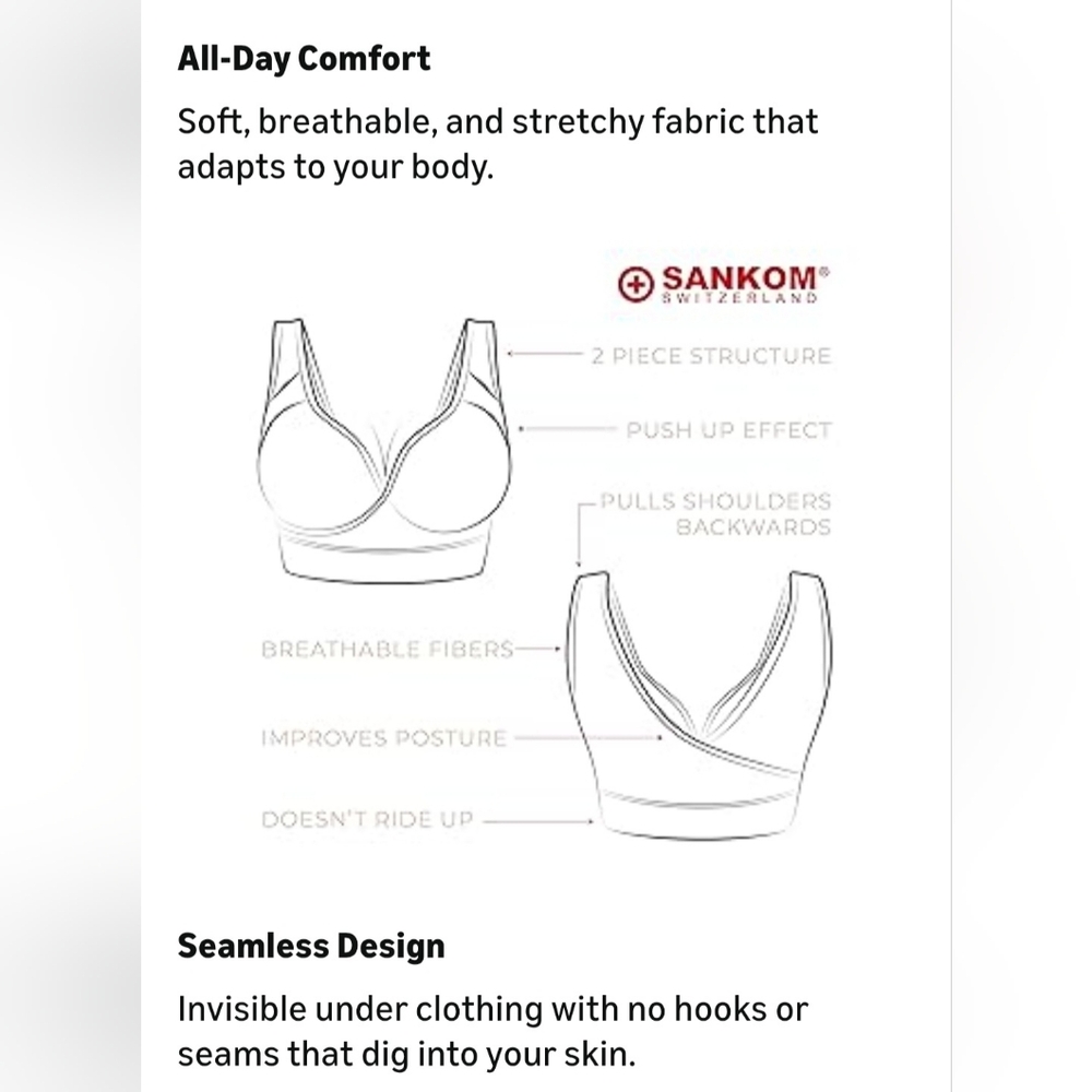 SANKOM Patent Support & Posture Black Bra Sz M/L - Picture 8 of 16